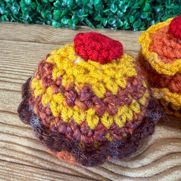 Bundle of 4 Handmade Crochet Fall Cupcake Holiday Decor Gift - Picture 5 of 9